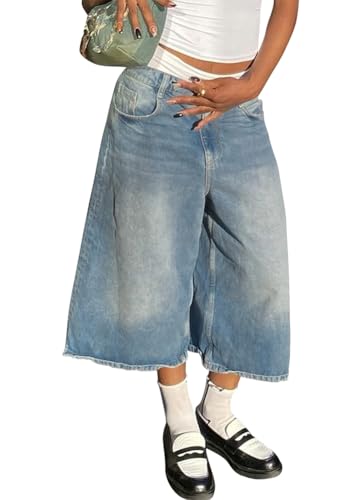 ORANDESIGNE Jorts Baggy Damen Kurze Jeans Unisex Herren Jeans Shorts Y2K Lockere Denim Bermuda-Shorts A Blau S von ORANDESIGNE