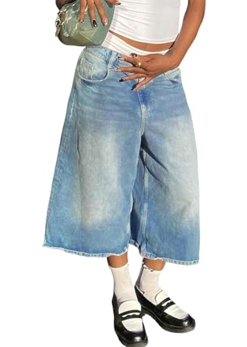 ORANDESIGNE Jorts Baggy Damen Kurze Jeans Unisex Herren Jeans Shorts Y2K Lockere Denim Bermuda-Shorts A Hellblau L von ORANDESIGNE