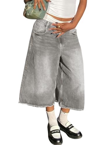 ORANDESIGNE Jorts Baggy Damen Kurze Jeans Unisex Herren Jeans Shorts Y2K Lockere Denim Bermuda-Shorts A Hellgrau S von ORANDESIGNE