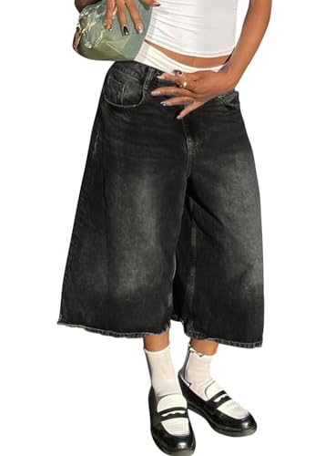 ORANDESIGNE Jorts Baggy Damen Kurze Jeans Unisex Herren Jeans Shorts Y2K Lockere Denim Bermuda-Shorts A Schwarz S von ORANDESIGNE