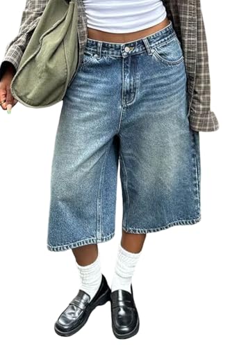 ORANDESIGNE Jorts Baggy Damen Kurze Jeans Unisex Herren Jeans Shorts Y2K Lockere Denim Bermuda-Shorts B Blau XXL von ORANDESIGNE