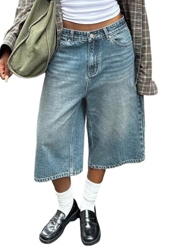 ORANDESIGNE Jorts Baggy Damen Kurze Jeans Unisex Herren Jeans Shorts Y2K Lockere Denim Bermuda-Shorts B Hellblau S von ORANDESIGNE