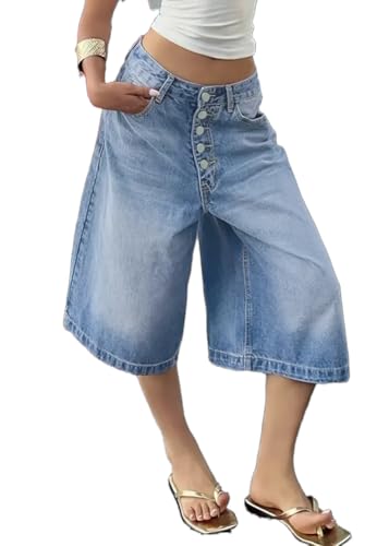 ORANDESIGNE Jorts Baggy Damen Kurze Jeans Unisex Herren Jeans Shorts Y2K Lockere Denim Bermuda-Shorts J Hellblau XL von ORANDESIGNE