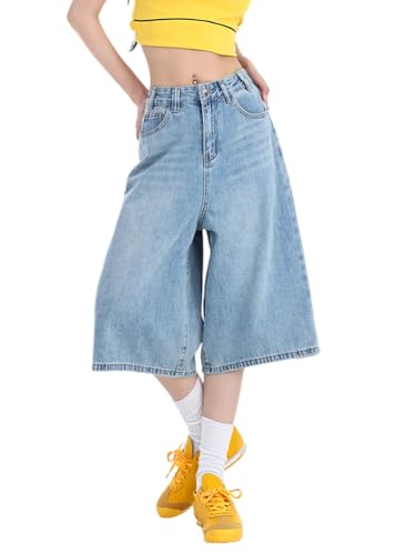 ORANDESIGNE Jorts Damen Baggy Sommer Jeans Shorts Weites Bein Y2K Lockere Denim Bermuda-Shorts A Hellblau L von ORANDESIGNE