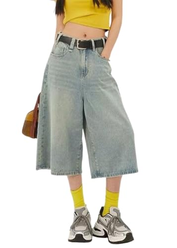 ORANDESIGNE Jorts Damen Baggy Sommer Jeans Shorts Weites Bein Y2K Lockere Denim Bermuda-Shorts D Hellblau L von ORANDESIGNE