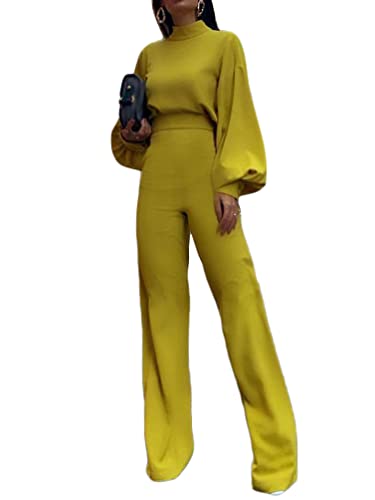 ORANDESIGNE Jumpsuits Damen Frühling Herbst Overalls Jumpsuits Elegant Lang Breites Bein Frauen Hochzeit Brautjungfer Rückenfrei Formal Geschäft Playsuits Hosenanzug Party Abendmode A Gelb S von ORANDESIGNE