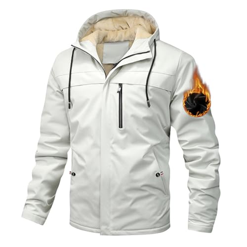 ORANDESIGNE Kapuzenjacke Herren Warmer Jacken Winterjacke Fleece Gefütterte Durchgehender Reißverschluss Lässige Winter Jacken Outdoorjacke Wanderjacke Trekkingjacke mit Kapuze A Beige XS von ORANDESIGNE