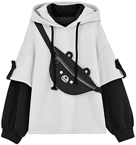 ORANDESIGNE Kapuzenpullover Damen Casual Cute Bär-Anime Hoodie Kawaii Cartoon Locker Pullover Frauen Sweatshirt Herbst Winter Kleidung Tops mit Bär Kawaii Schultertaschen Schwarz 3XL von ORANDESIGNE