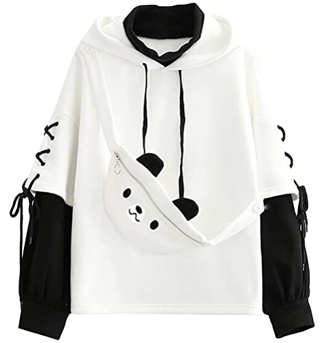 ORANDESIGNE Kapuzenpullover Damen Casual Cute Bär-Anime Hoodie Kawaii Cartoon Locker Pullover Frauen Sweatshirt Herbst Winter Kleidung Tops mit Bär Kawaii Schultertaschen Z1 schwarz XL von ORANDESIGNE