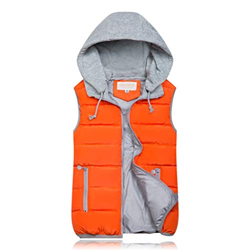 ORANDESIGNE Kapuzenweste Damen Baumwoll Weste mit Kapuze Kordelzug Tasche Voller Reißverschluss ärmellos Kurze Warme Weste Oversize Herbst Winter Orange 3XL von ORANDESIGNE