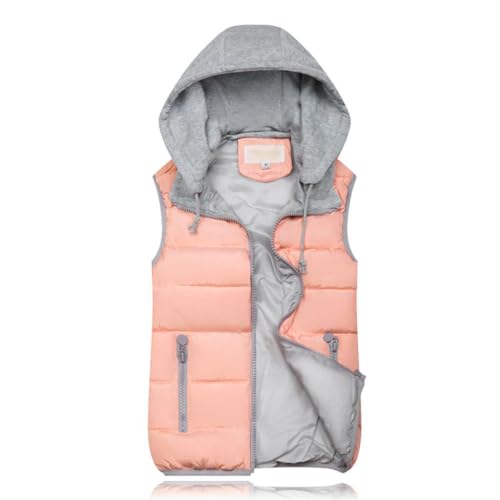 ORANDESIGNE Kapuzenweste Damen Baumwoll Weste mit Kapuze Kordelzug Tasche Voller Reißverschluss ärmellos Kurze Warme Weste Oversize Herbst Winter Rosa 3XL von ORANDESIGNE