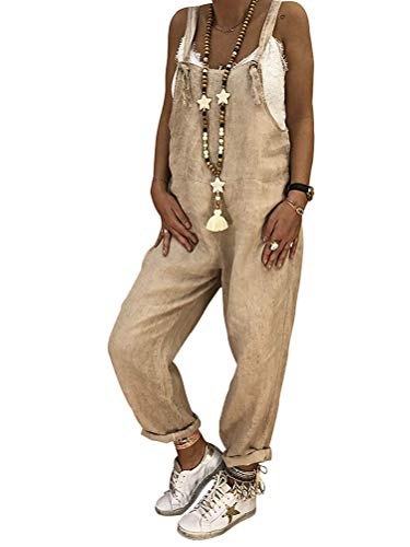 ORANDESIGNE Khaki Taschen Beiläufige Oversize Overall Mit Trägern Damen Latzhose Lang Jumpsuit Mode A Khaki XL von ORANDESIGNE