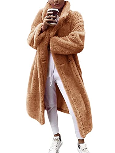 ORANDESIGNE Khaki Taschen Knöpfen Umlegekragen Langarm Oversize Winter Dicker Warmer Lange Teddymantel Damen Mode M Khaki von ORANDESIGNE