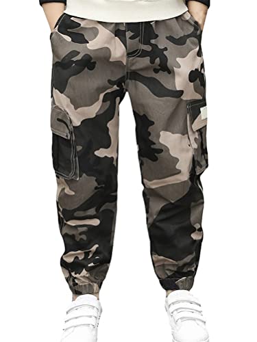 ORANDESIGNE Kinder Junge Cargo Jogginghose Cargohosen Freizeithosen Arbeit Kampf Hosen Hip Hop Jogger Hosen Baggy Streetwear Punk Hose mit Mehrere Taschen A Gelb 140 von ORANDESIGNE