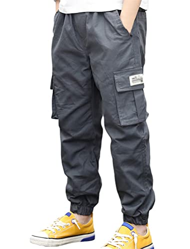 ORANDESIGNE Kinder Junge Cargo Jogginghose Cargohosen Freizeithosen Arbeit Kampf Hosen Hip Hop Jogger Hosen Baggy Streetwear Punk Hose mit Mehrere Taschen A Grau 140 von ORANDESIGNE