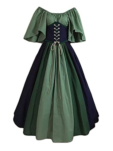 ORANDESIGNE Kostüme für Erwachsene Renaissance Kleid Damen Mittelalter Kleid Mittelalter Kostüme Trompetenärmel Gothic Retro Kleid A Grün XXL von ORANDESIGNE