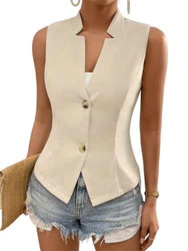 ORANDESIGNE Kostümwesten Damen Anzugweste Schmale Passform Business Ärmelloses Tops V-Ausschnitt Smokingweste Elegant Vintage Anzug Slimfit Blazer Weste Bluse Sommer Leichte Jacke A Aprikose M von ORANDESIGNE