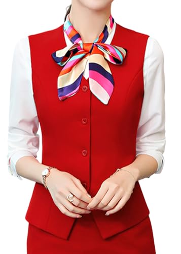 ORANDESIGNE Kostümwesten für Damen Anzugweste V-Ausschnitt Business Freizeit Weste Vintage Weste Tank Top Slim Fit Tops Blazers Weste mit Knöpfe Kellnerweste Anzugweste F Rot XXL von ORANDESIGNE