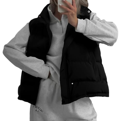 ORANDESIGNE Kurz Weste Damen Leichte Steppweste mit Kapuze Warm Übergangsweste Ärmellos Winterjacke A Schwarz XS ORANDESIGNE Kurz Weste Damen Leichte Steppweste mit Kapuze Warm Übergangsweste Ärmellos Winterjacke A Schwarz XS von ORANDESIGNE