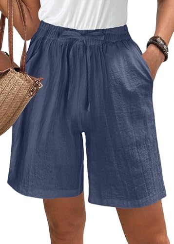 ORANDESIGNE Kurze Hose Damen Sommer Einfarbig Baumwolle Leinen Shorts Frauen Elastischer Bund Sporthose High Waist Kordelzug Freizeitshorts Elegant Lässige Strandshorts Mit Taschen A Grau XXL von ORANDESIGNE