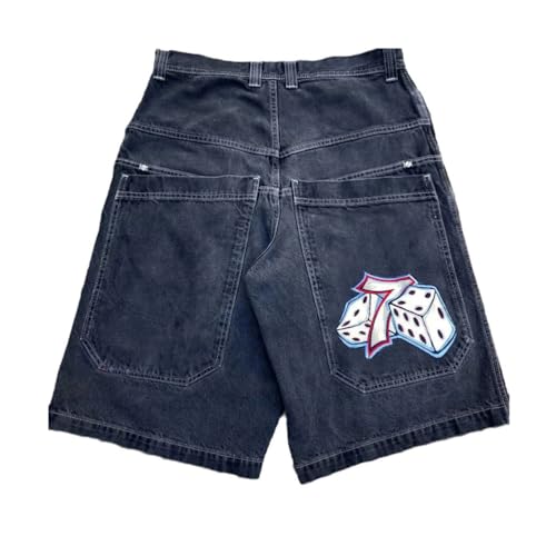 ORANDESIGNE Kurze Hose Herren Cowboy Hip Hop Style Baggy Shorts für Männer Y2K Fashion Street Pocket Jeans Hosen Gerade Streetwear Unisex Damen Jorts F Schwarz L von ORANDESIGNE
