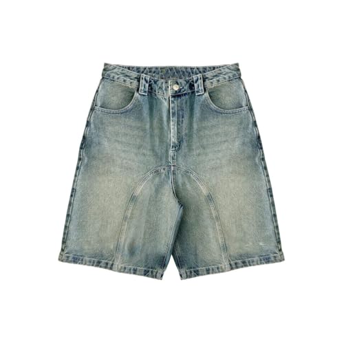 ORANDESIGNE Kurze Hose Herren Cowboy Hip Hop Style Baggy Shorts für Männer Y2K Fashion Street Pocket Jeans Hosen Gerade Streetwear Unisex Damen Jorts G Blau M von ORANDESIGNE