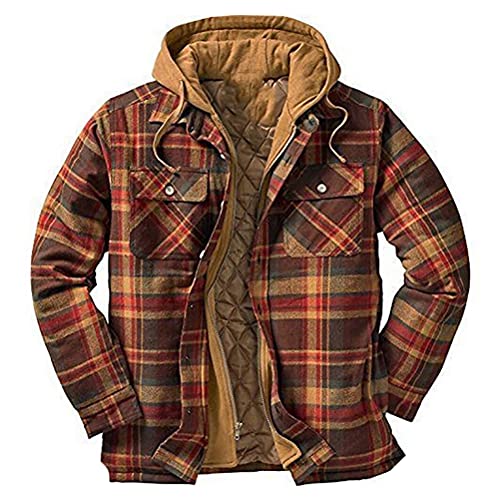 ORANDESIGNE Langarmhemd Herren Karierte Jacke Gefüttert Holzfällerjacke mit Kapuze Bomberjacke mit Taschen Fleecefutter Jacke A 02 XL von ORANDESIGNE