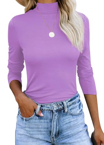 ORANDESIGNE Langarmshirt Damen Stehkragen T-Shirts Slim Fit Basic Tops Y2K Leichtes Einfarbige Langarm Rollkragenshirt Turtleneck Pullover Unterziehshirt Rollkragen Shirt Oberteil A Lila L von ORANDESIGNE