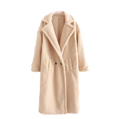 ORANDESIGNE Langer Mantel Damen Winter Jacke Fleecejacke Plüschjacke Kunstpelzjacke Teddy Coat Parka Fleece Mantel Aprikose XS von ORANDESIGNE
