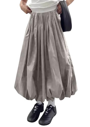 ORANDESIGNE Langer Rock Damen Maxirock Sommer Elegant Laternenrock Solide Elastische Taille A-Linie Ballonrock Lässige Streetwear A Grau XL ORANDESIGNE Langer Rock Damen Maxirock Sommer Elegant Laternenrock Solide Elastische Taille A-Linie Ballonrock Lässige Streetwear A Grau XL von ORANDESIGNE