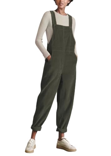 ORANDESIGNE Latzhose Damen Herbst Cord Loose Fit Lang Overall mit Taschen Frauen Cord Overalls Jumpsuit Verstellbarer Träger Mode Dumgarees A Armeegrün S von ORANDESIGNE