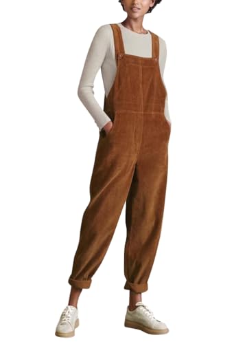 ORANDESIGNE Latzhose Damen Herbst Cord Loose Fit Lang Overall mit Taschen Frauen Cord Overalls Jumpsuit Verstellbarer Träger Mode Dumgarees A Kaffee M von ORANDESIGNE