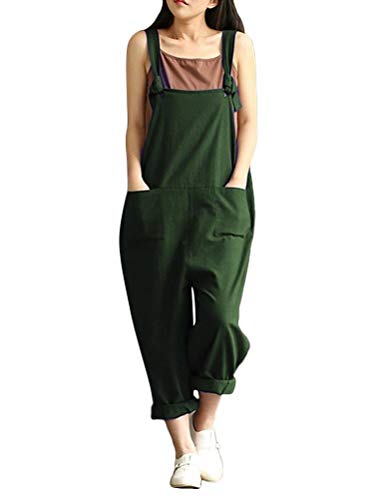 ORANDESIGNE Latzhose Damen Oversize Retro Träger Lange Sommerhose Lange Overall Jumpsuit Playsuit mit Taschen Grün 38 von ORANDESIGNE