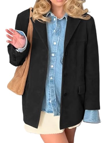 ORANDESIGNE Lederjacke Damen Wildlederjacke Blazer Winter Wildleder Mantel Revers Veloursleder-Blazer Langarm Oversized Lederjacke Braun A Schwarz S von ORANDESIGNE