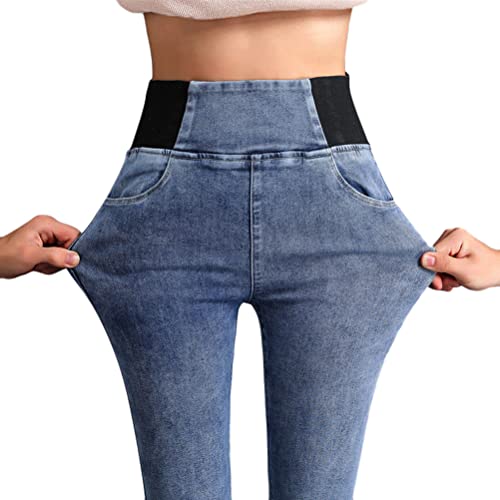 ORANDESIGNE Leggings Damen Skinny Jeans High Waist Jogginghose Deinm Stretch Hose mit Taschen Winter Fleece Jeans Pants Fitnesshose Yogahose Streetwear Herbst A Blau A M von ORANDESIGNE