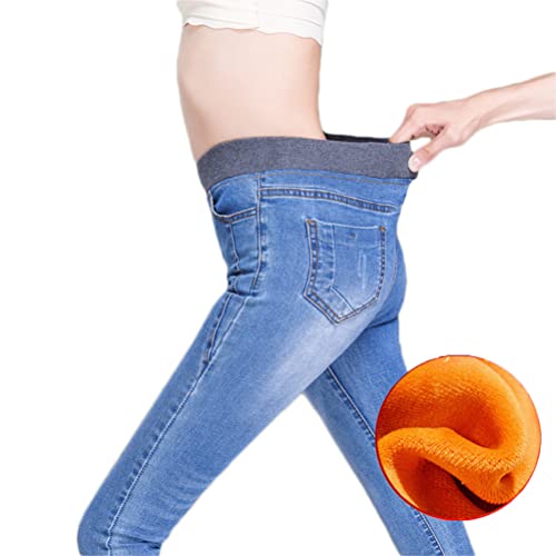 ORANDESIGNE Leggings Damen Skinny Jeans High Waist Jogginghose Deinm Stretch Hose mit Taschen Winter Fleece Jeans Pants Fitnesshose Yogahose Streetwear Herbst C Hellblau B 3XL von ORANDESIGNE