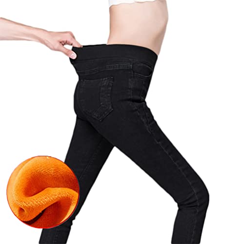 ORANDESIGNE Leggings Damen Skinny Jeans High Waist Jogginghose Deinm Stretch Hose mit Taschen Winter Fleece Jeans Pants Fitnesshose Yogahose Streetwear Herbst C Schwarz B XL von ORANDESIGNE