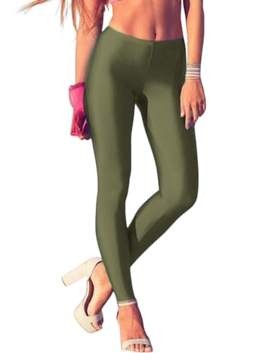 ORANDESIGNE Leggings Glänzend Damen Bauchkontrolle Glänzend Yoga Leggings mit Hoher Taille Strumpfhosen Glitzer Strumpfhosen Blickdicht Haut Sport Leggings A Armeegrün XS von ORANDESIGNE