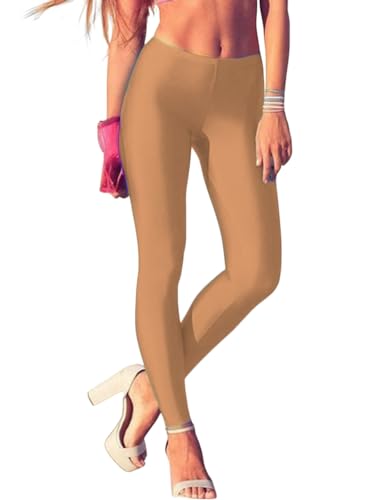 ORANDESIGNE Leggings Glänzend Damen Bauchkontrolle Glänzend Yoga Leggings mit Hoher Taille Strumpfhosen Glitzer Strumpfhosen Blickdicht Haut Sport Leggings A Champagner M von ORANDESIGNE