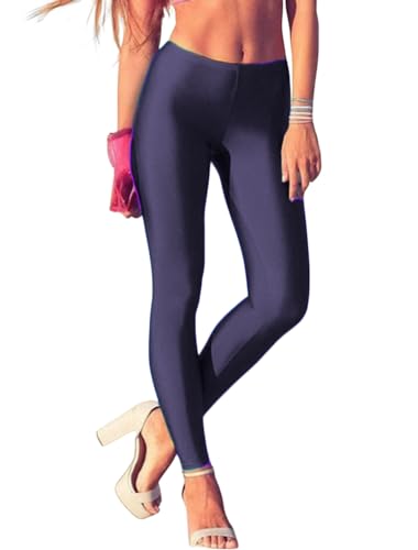 ORANDESIGNE Leggings Glänzend Damen Bauchkontrolle Glänzend Yoga Leggings mit Hoher Taille Strumpfhosen Glitzer Strumpfhosen Blickdicht Haut Sport Leggings A Dunkelblau XL von ORANDESIGNE