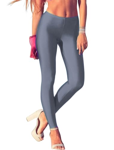 ORANDESIGNE Leggings Glänzend Damen Bauchkontrolle Glänzend Yoga Leggings mit Hoher Taille Strumpfhosen Glitzer Strumpfhosen Blickdicht Haut Sport Leggings A Grau S von ORANDESIGNE