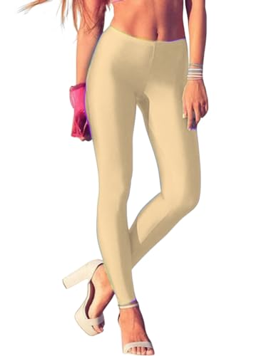 ORANDESIGNE Leggings Glänzend Damen Bauchkontrolle Glänzend Yoga Leggings mit Hoher Taille Strumpfhosen Glitzer Strumpfhosen Blickdicht Haut Sport Leggings A Khaki L von ORANDESIGNE