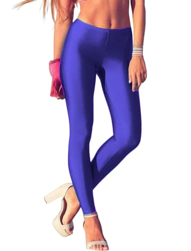 ORANDESIGNE Leggings Glänzend Damen Bauchkontrolle Glänzend Yoga Leggings mit Hoher Taille Strumpfhosen Glitzer Strumpfhosen Blickdicht Haut Sport Leggings A Königsblau M von ORANDESIGNE