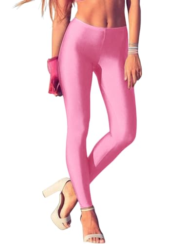 ORANDESIGNE Leggings Glänzend Damen Bauchkontrolle Glänzend Yoga Leggings mit Hoher Taille Strumpfhosen Glitzer Strumpfhosen Blickdicht Haut Sport Leggings A Rosa M von ORANDESIGNE