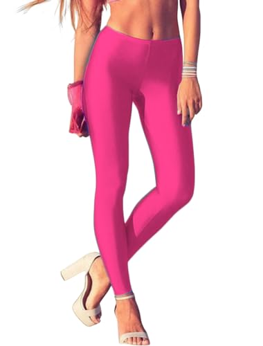 ORANDESIGNE Leggings Glänzend Damen Bauchkontrolle Glänzend Yoga Leggings mit Hoher Taille Strumpfhosen Glitzer Strumpfhosen Blickdicht Haut Sport Leggings A Rose M von ORANDESIGNE