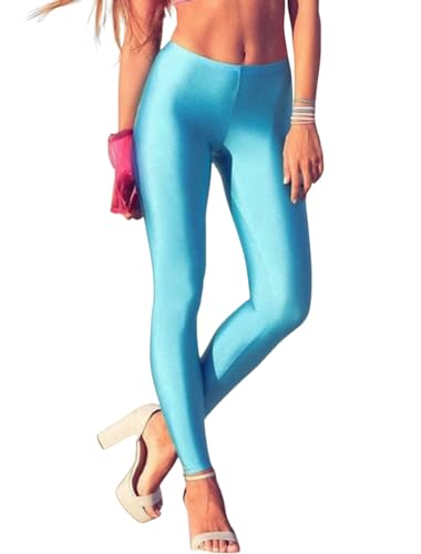 ORANDESIGNE Leggings Glänzend Damen Bauchkontrolle Glänzend Yoga Leggings mit Hoher Taille Strumpfhosen Glitzer Strumpfhosen Blickdicht Haut Sport Leggings A See Blau XS von ORANDESIGNE