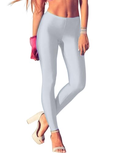 ORANDESIGNE Leggings Glänzend Damen Bauchkontrolle Glänzend Yoga Leggings mit Hoher Taille Strumpfhosen Glitzer Strumpfhosen Blickdicht Haut Sport Leggings A Silber M von ORANDESIGNE