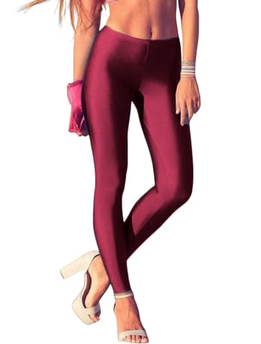 ORANDESIGNE Leggings Glänzend Damen Bauchkontrolle Glänzend Yoga Leggings mit Hoher Taille Strumpfhosen Glitzer Strumpfhosen Blickdicht Haut Sport Leggings A Weinrot XL von ORANDESIGNE
