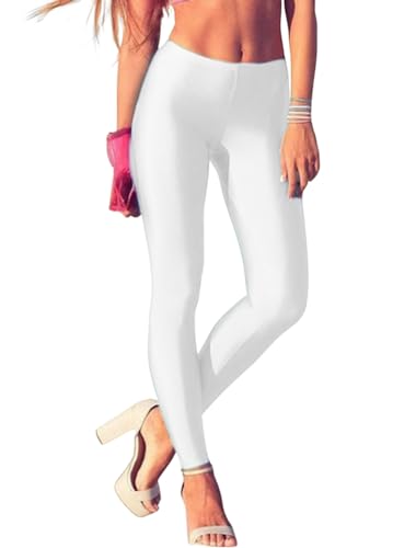 ORANDESIGNE Leggings Glänzend Damen Bauchkontrolle Glänzend Yoga Leggings mit Hoher Taille Strumpfhosen Glitzer Strumpfhosen Blickdicht Haut Sport Leggings A Weiß M von ORANDESIGNE