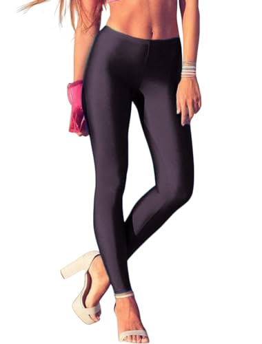ORANDESIGNE Leggings Glänzend Damen Bauchkontrolle Glänzend Yoga Leggings mit Hoher Taille Strumpfhosen Glitzer Strumpfhosen Blickdicht Haut Sport Leggings S A Schwarz von ORANDESIGNE